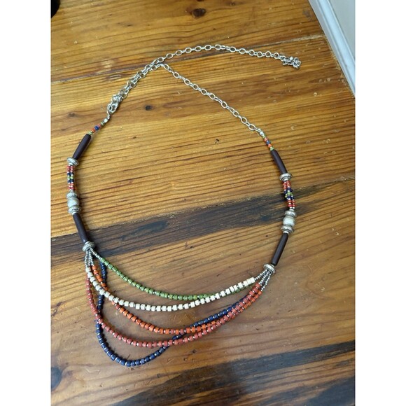CHICO'S Multi Strand Floating Necklace Multi-color Bead Tube Beaded Tribal - Picture 1 of 11